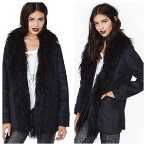 NASTY GAL 'almost famous' black faux fur trim coat